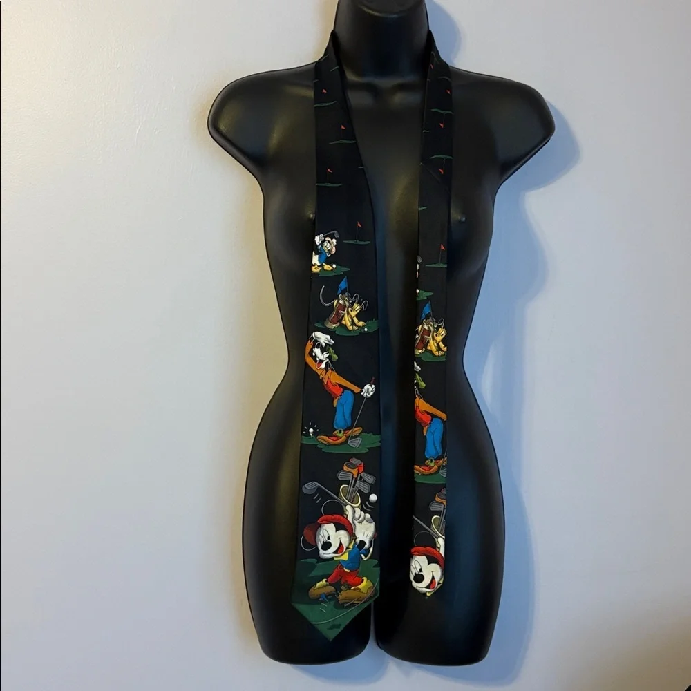 Mickey Unlimited Vintage Mickey Goofy Pluto Donald Golfing Necktie Tie